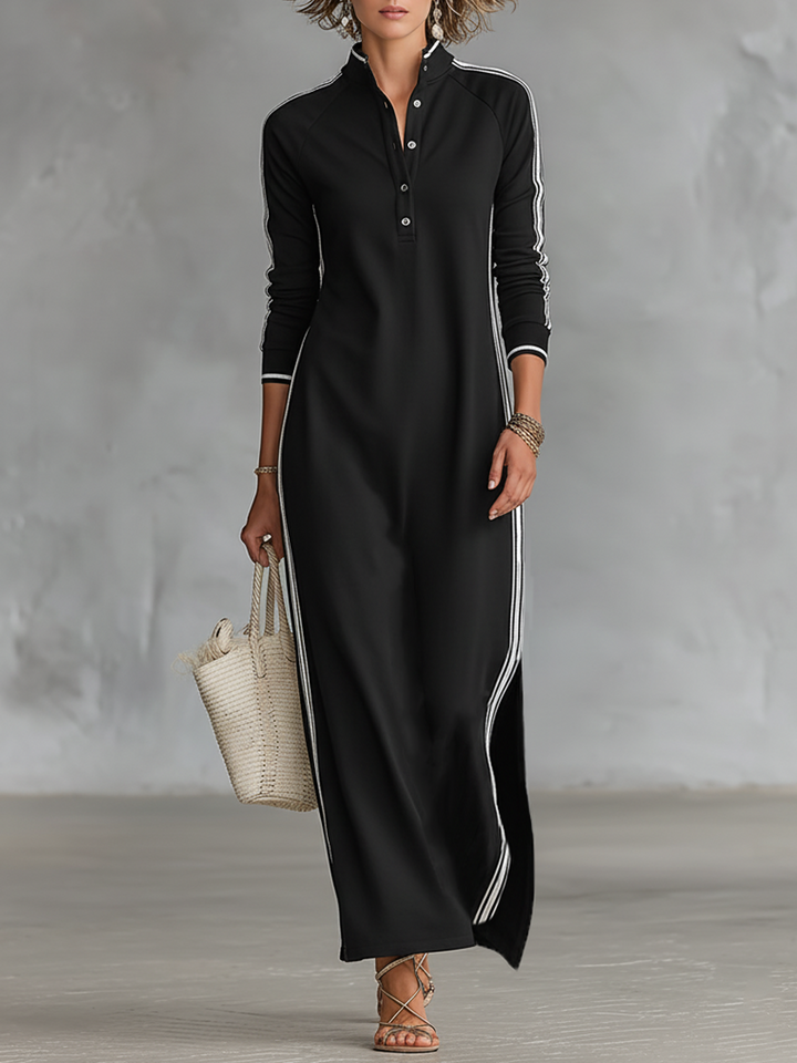 Emmi - Sweat Maxi Kleid Knopfkragen