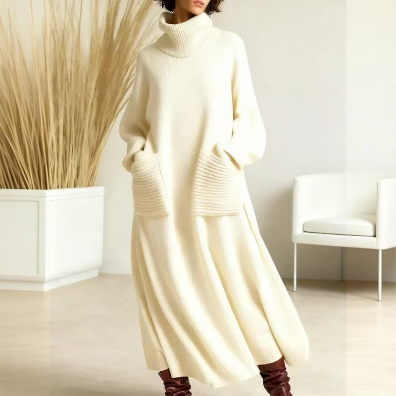 Dagmar | Damen Oversize Midi Strickkleid mit Rollkragen