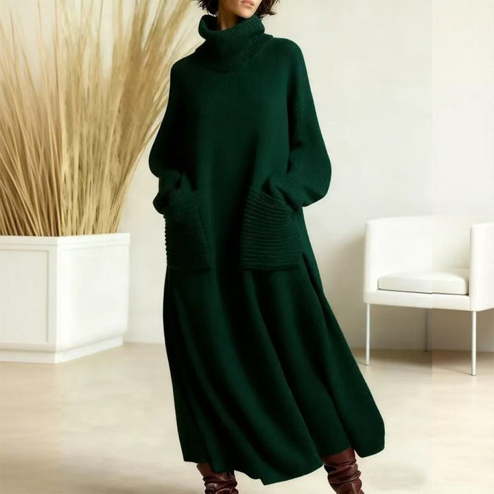 Dagmar | Damen Oversize Midi Strickkleid mit Rollkragen