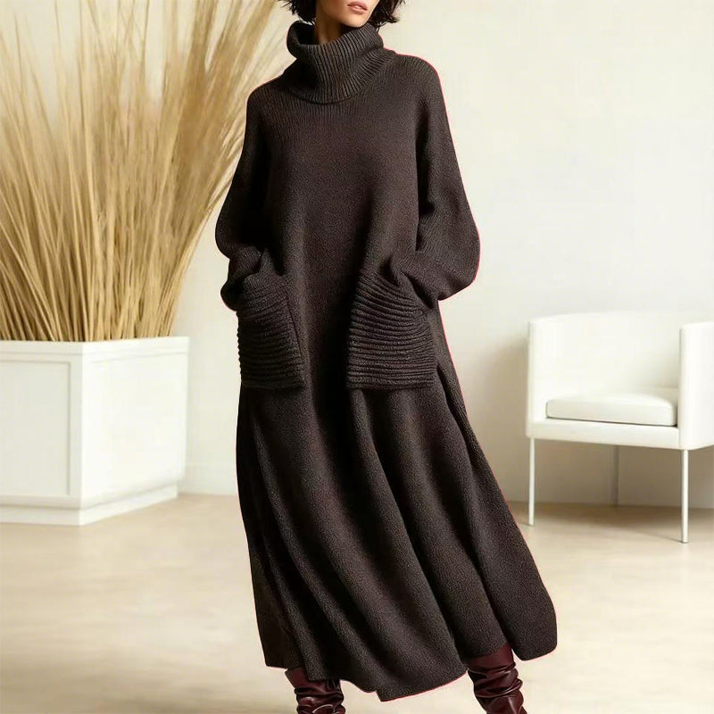 Dagmar | Damen Oversize Midi Strickkleid mit Rollkragen