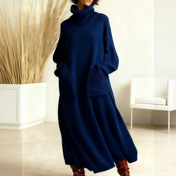 Dagmar | Damen Oversize Midi Strickkleid mit Rollkragen