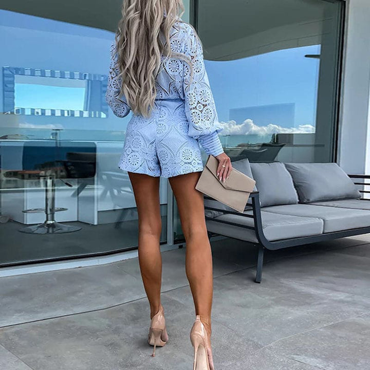Frauen Besticktes Spitzenoberteil mit Shorts