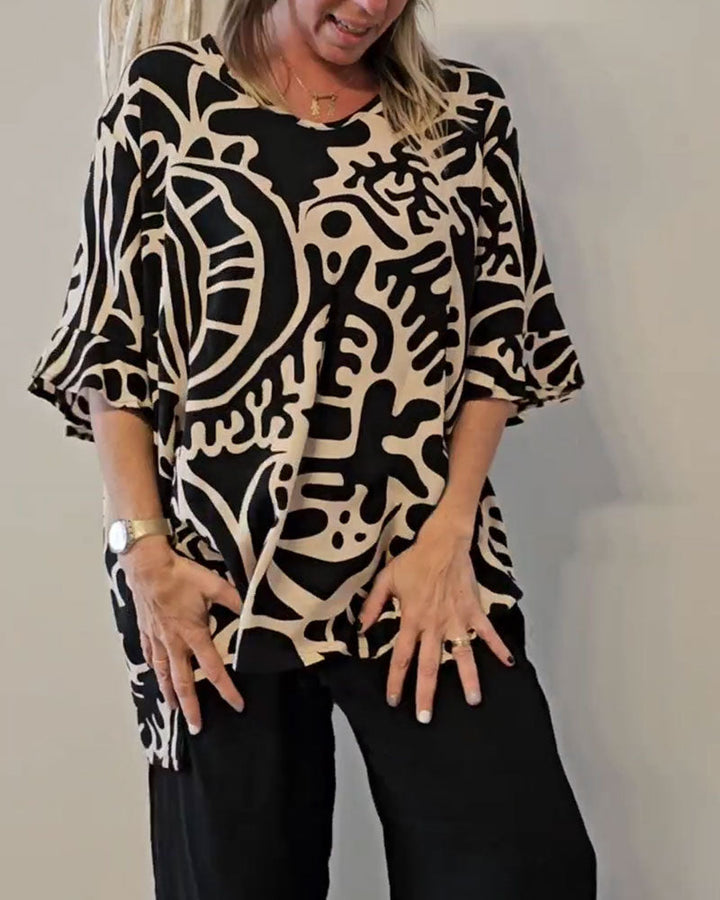 Bettina - Top abstrakter botanischer Druck
