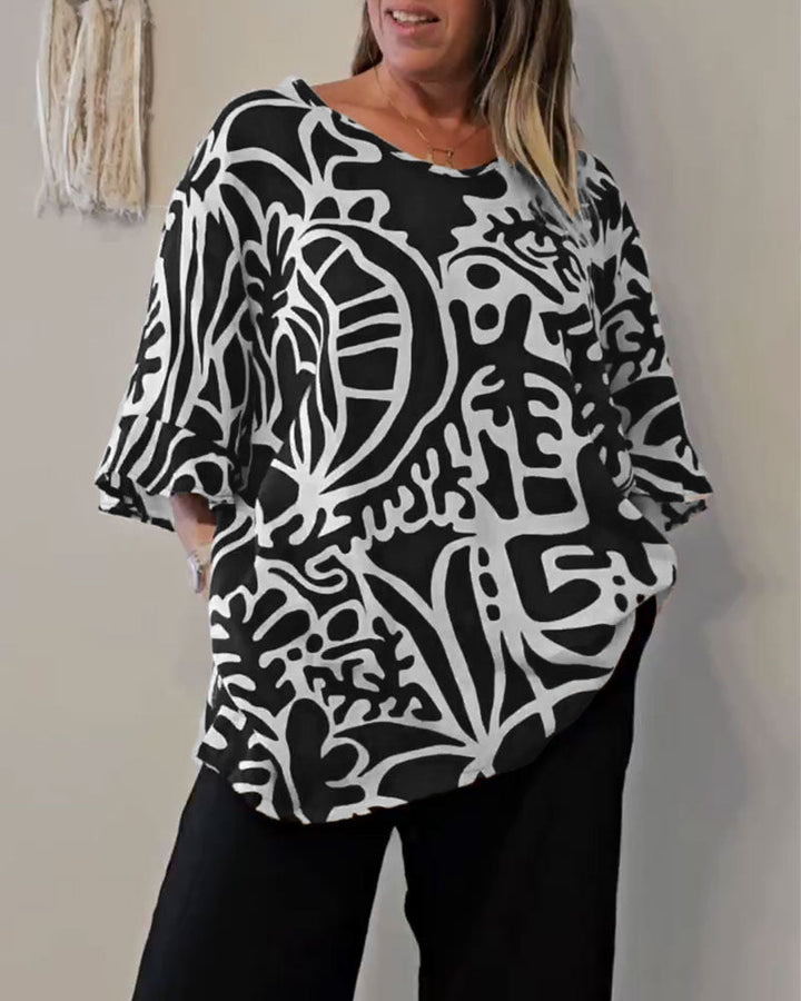 Bettina - Top abstrakter botanischer Druck
