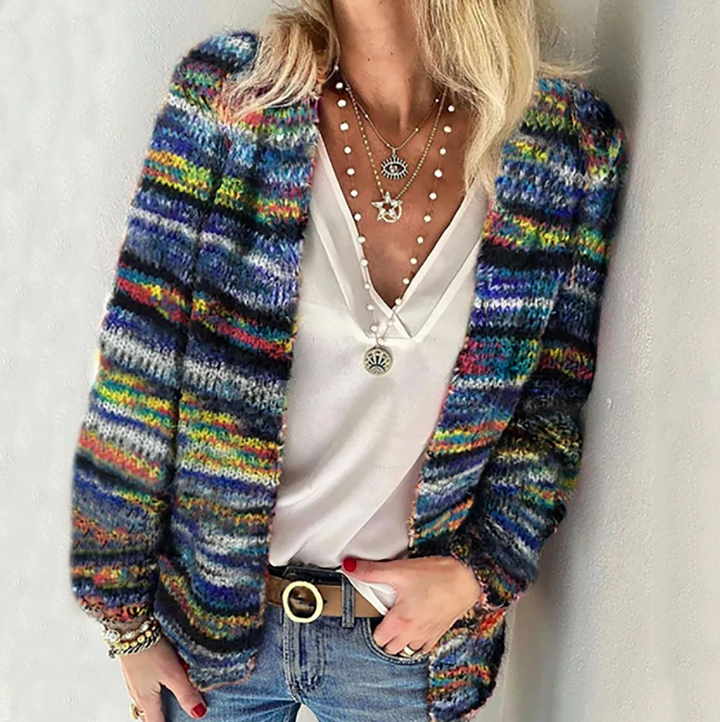 Edelborg | Damen Offene Bunte Strickjacke