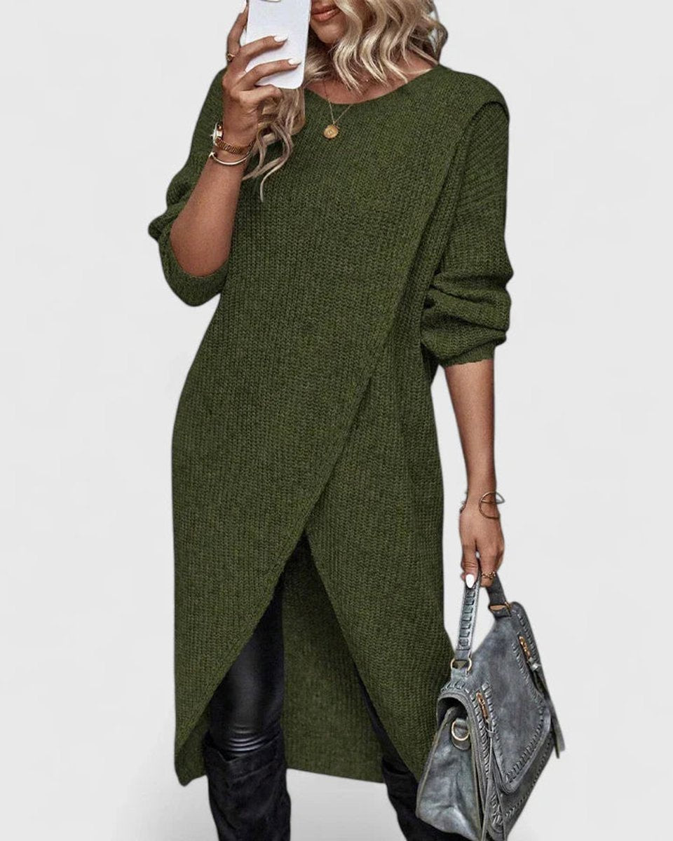 Edelswara | Damen Asymmetrisches Langarm-Strickkleid
