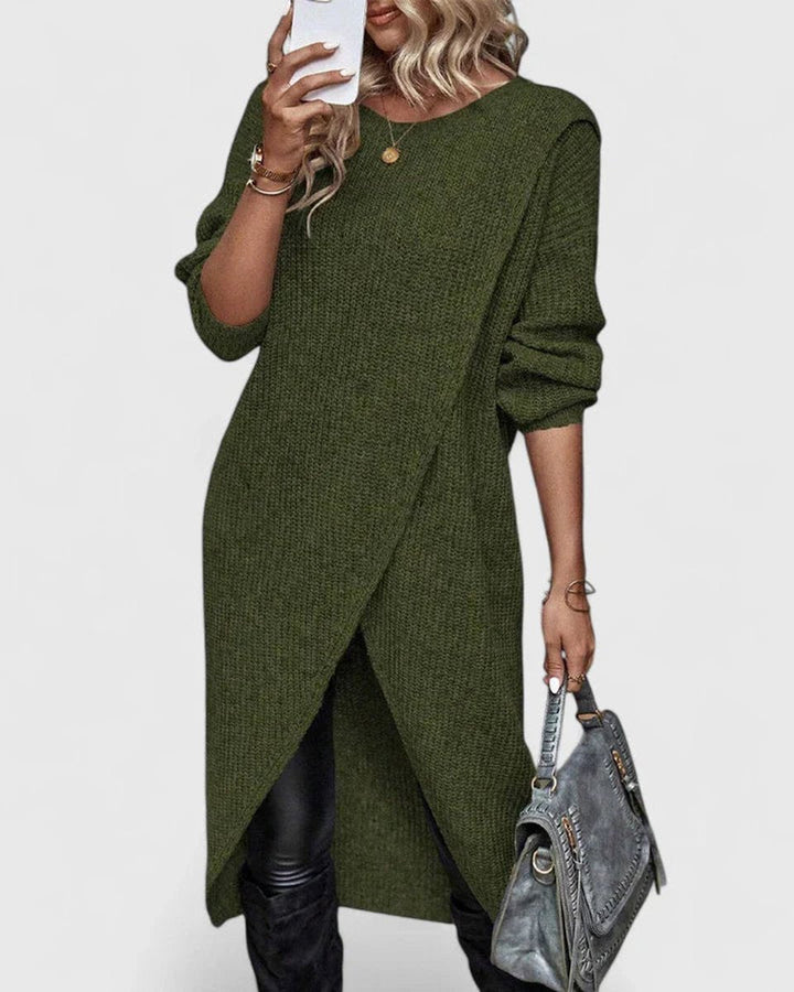 Edelswara | Damen Asymmetrisches Langarm-Strickkleid
