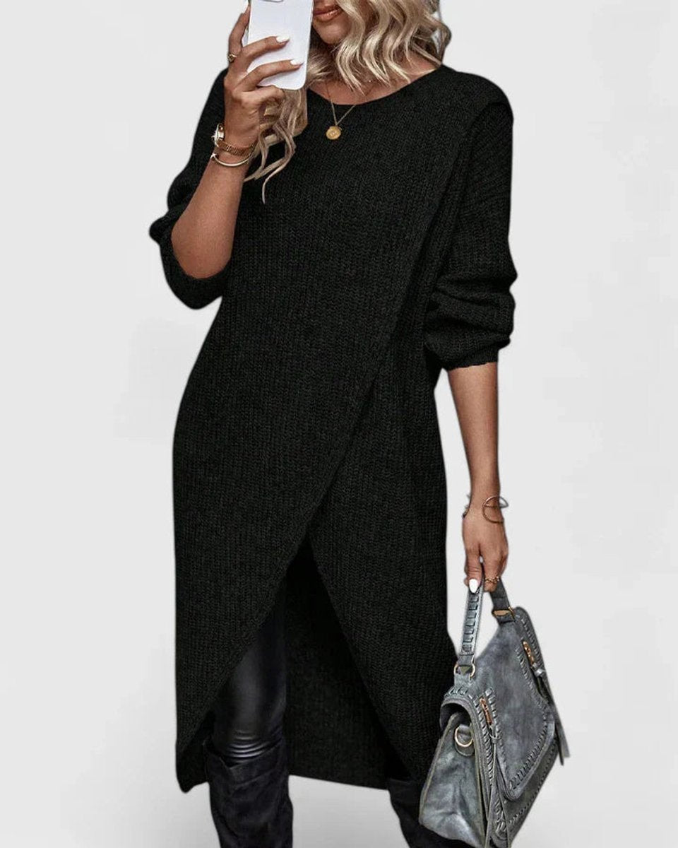 Edelswara | Damen Asymmetrisches Langarm-Strickkleid