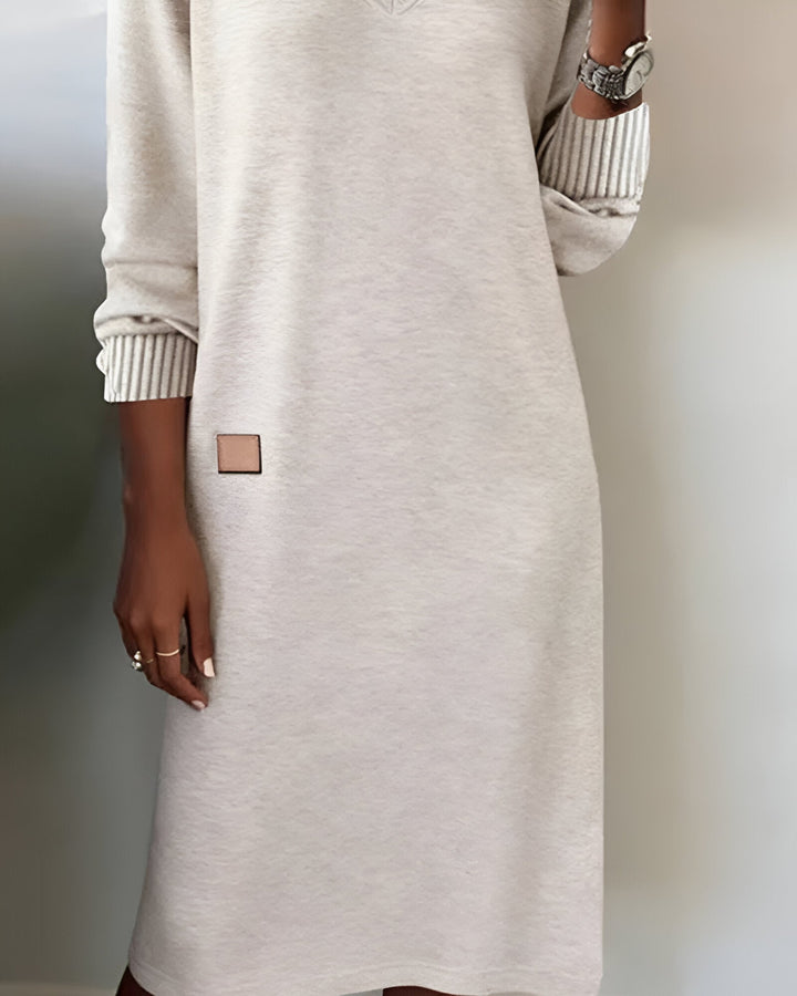 Edilke | Damen Langarm Strickkleid mit V-Ausschnitt
