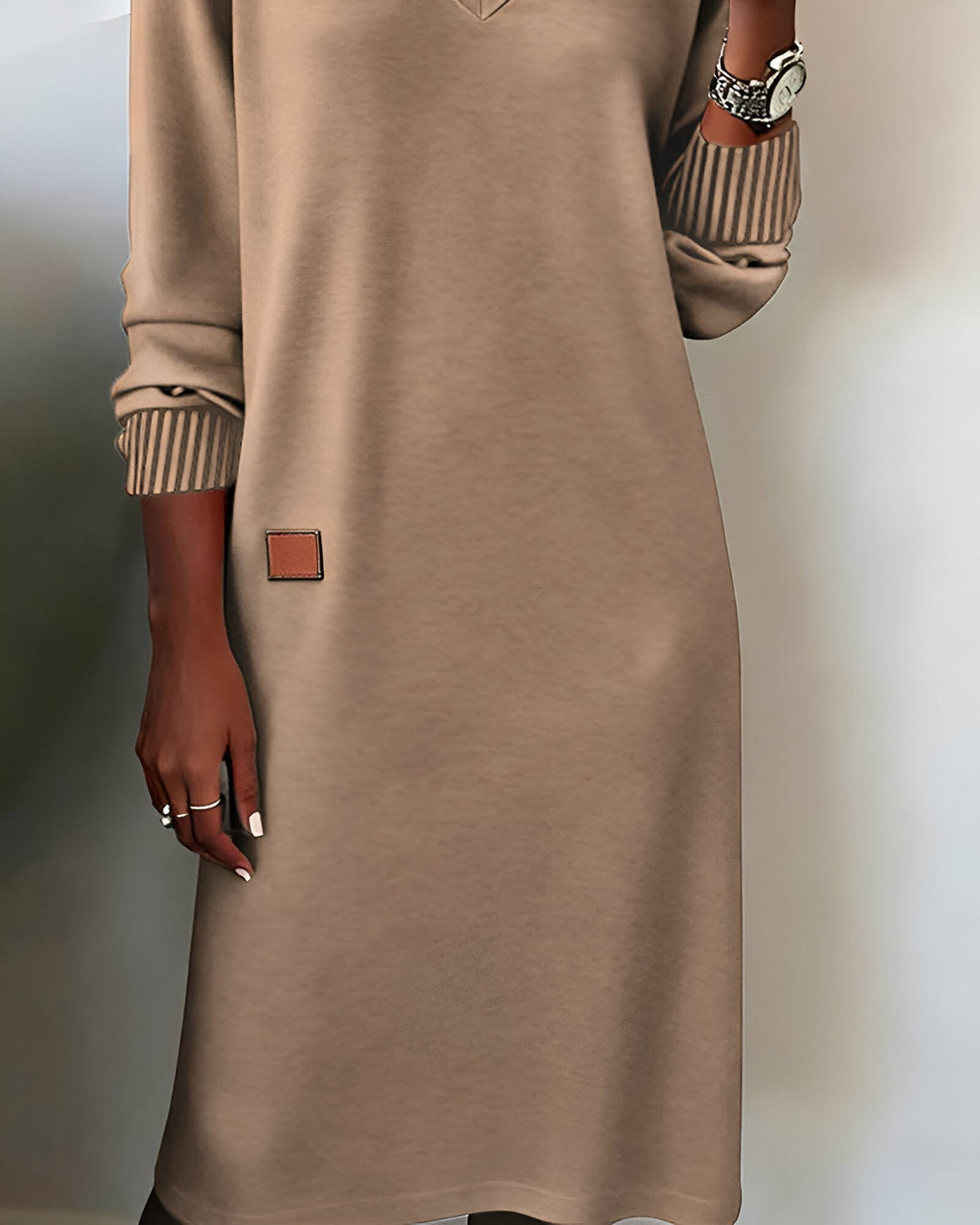 Edilke | Damen Langarm Strickkleid mit V-Ausschnitt