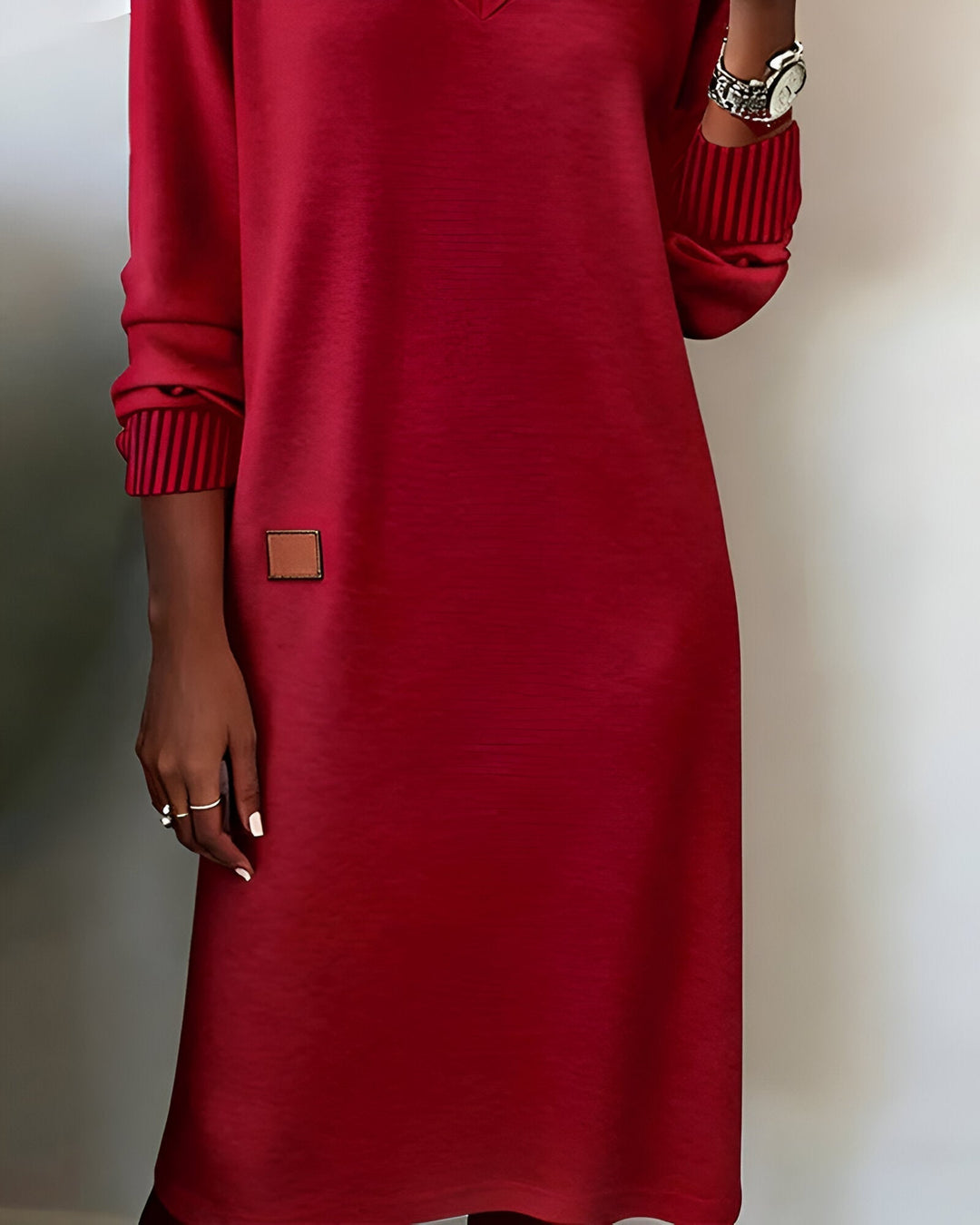 Edilke | Damen Langarm Strickkleid mit V-Ausschnitt