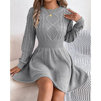 Edwara | Damen Langarm Strickkleid mit Zopfmuster - Mini