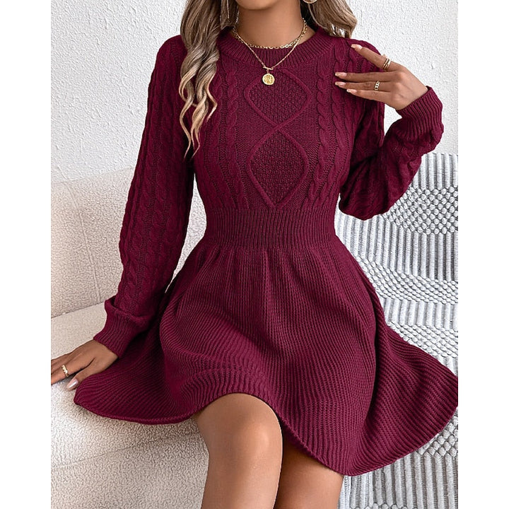 Edwara | Damen Langarm Strickkleid mit Zopfmuster - Mini