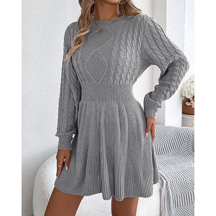 Edwara | Damen Langarm Strickkleid mit Zopfmuster - Mini
