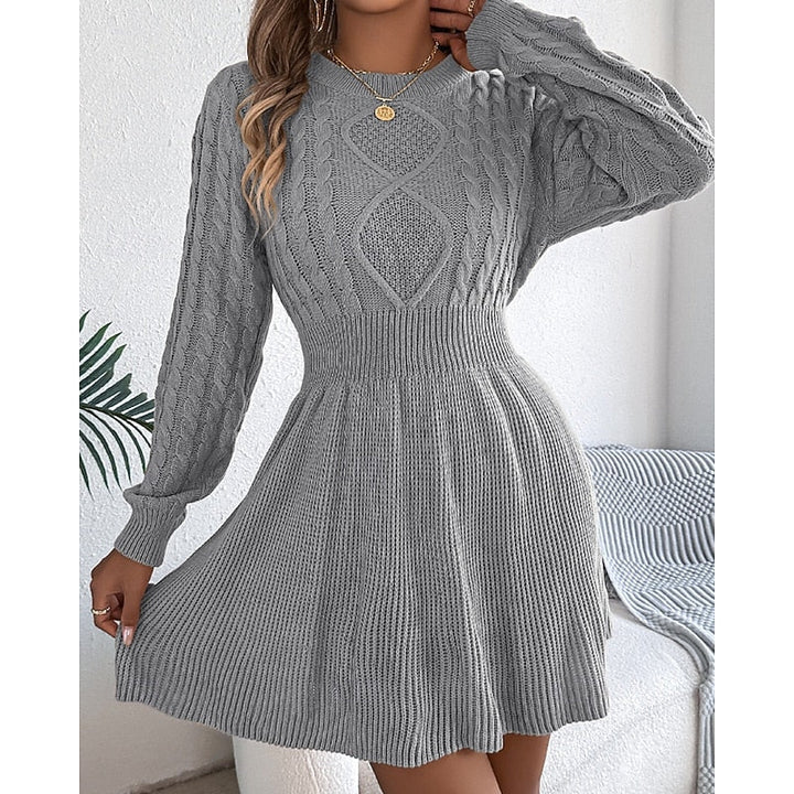 Edwara | Damen Langarm Strickkleid mit Zopfmuster - Mini