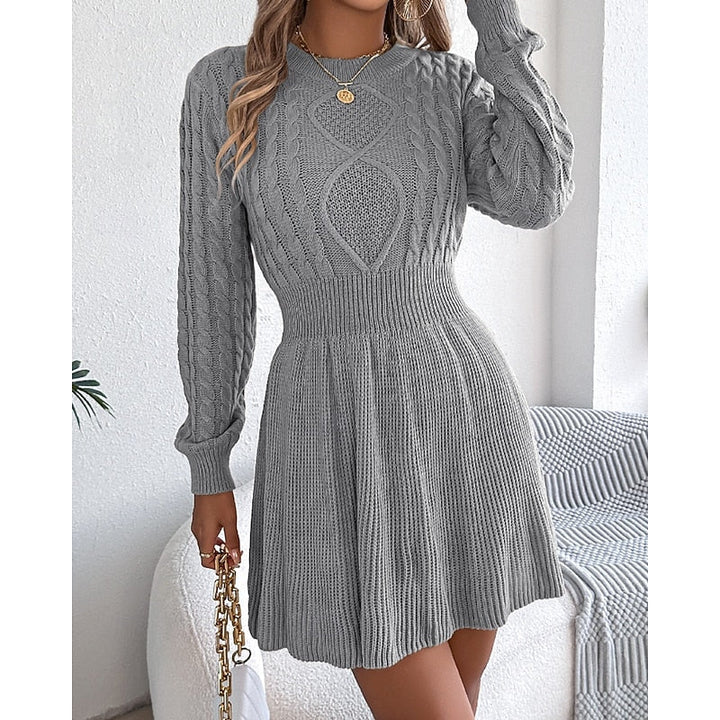 Edwara | Damen Langarm Strickkleid mit Zopfmuster - Mini