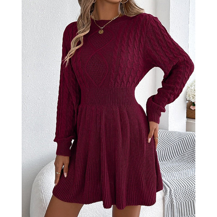 Edwara | Damen Langarm Strickkleid mit Zopfmuster - Mini