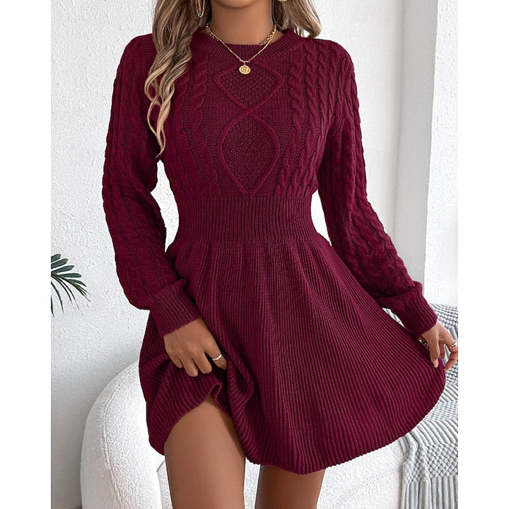 Edwara | Damen Langarm Strickkleid mit Zopfmuster - Mini