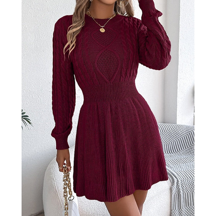 Edwara | Damen Langarm Strickkleid mit Zopfmuster - Mini