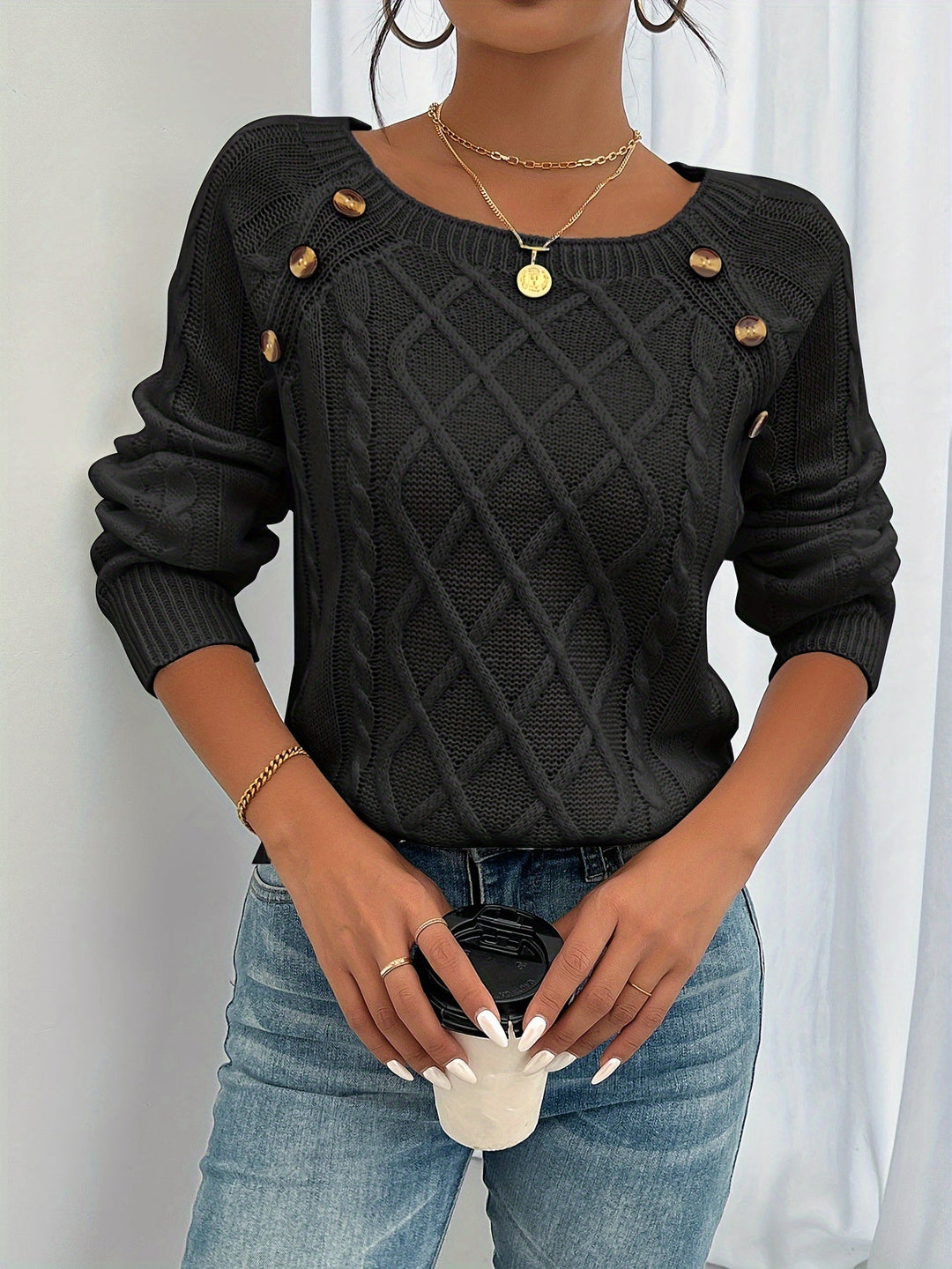 Elwina | Damen Pullover mit Zopfmuster
