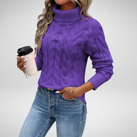 Elwine | Damen Strickpullover mit Rollkragen und Zopfmuster