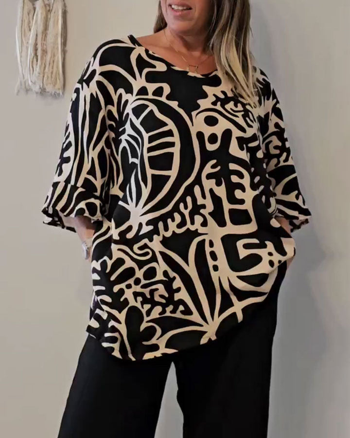 Bettina - Top abstrakter botanischer Druck