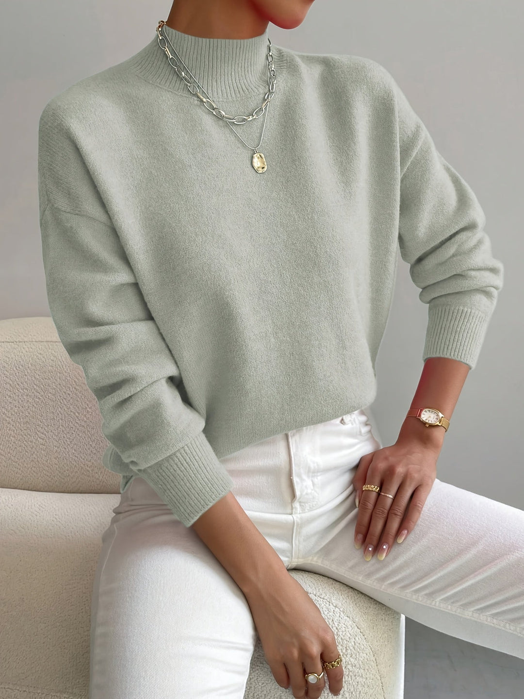 Fernanda | Damen Mock-Neck Strickpullover in Weiß