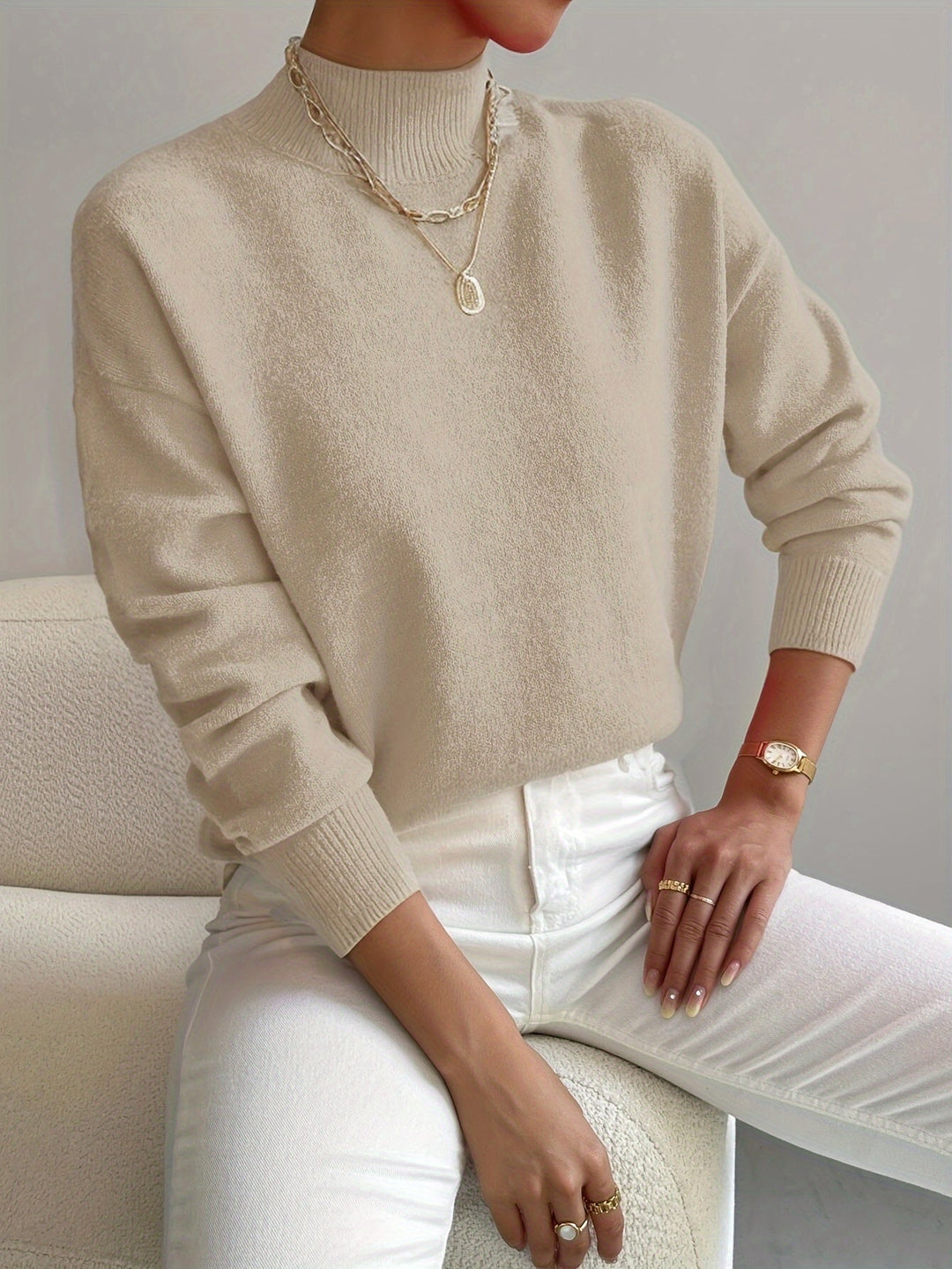 Fernanda | Damen Mock-Neck Strickpullover in Weiß