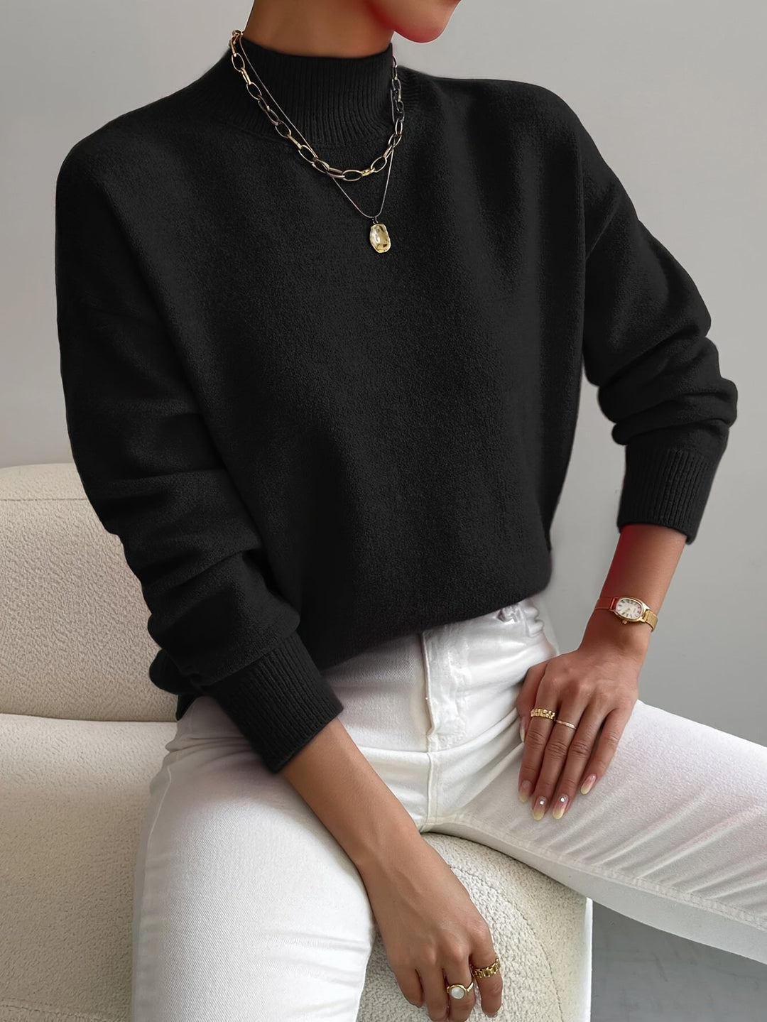 Fernanda | Damen Mock-Neck Strickpullover in Weiß