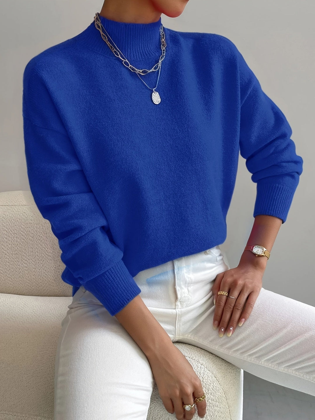 Fernanda | Damen Mock-Neck Strickpullover in Weiß