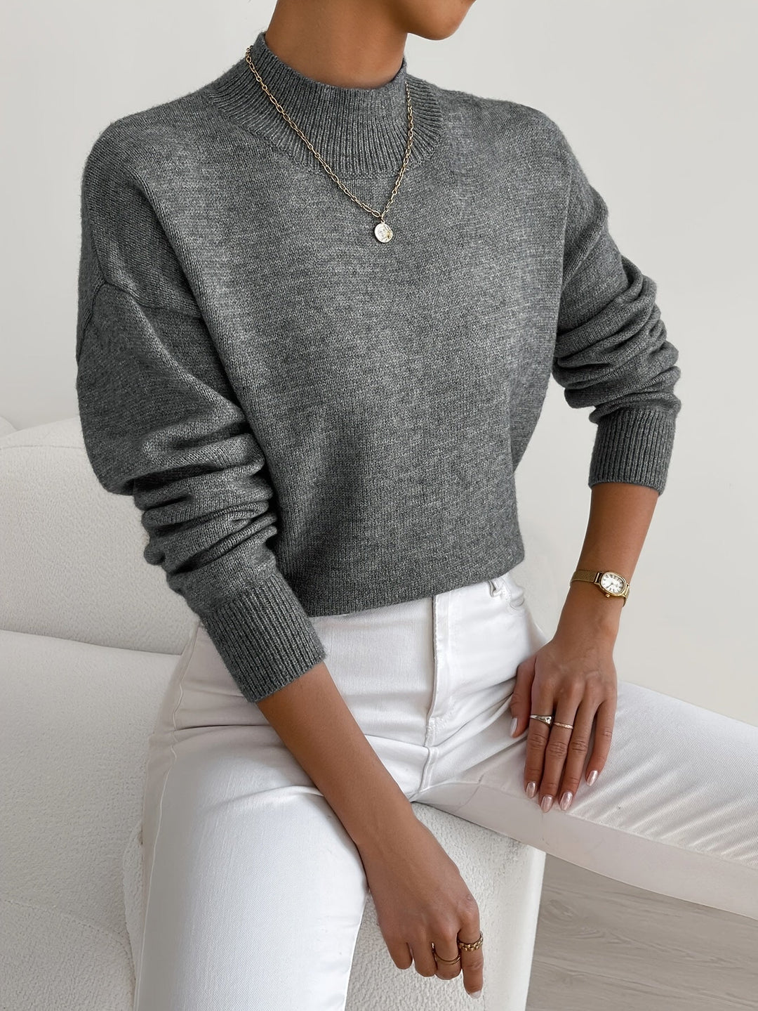 Fernanda | Damen Mock-Neck Strickpullover in Weiß