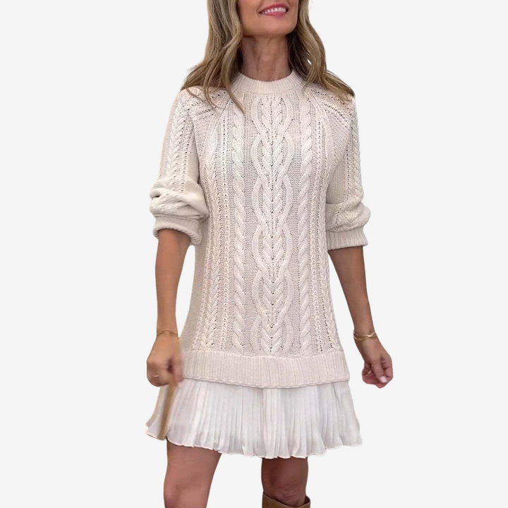 Rainne | Damen Mini Strickkleid mit Zopfmuster