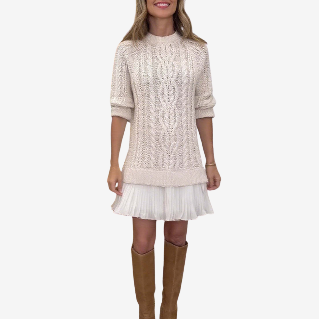 Rainne | Damen Mini Strickkleid mit Zopfmuster