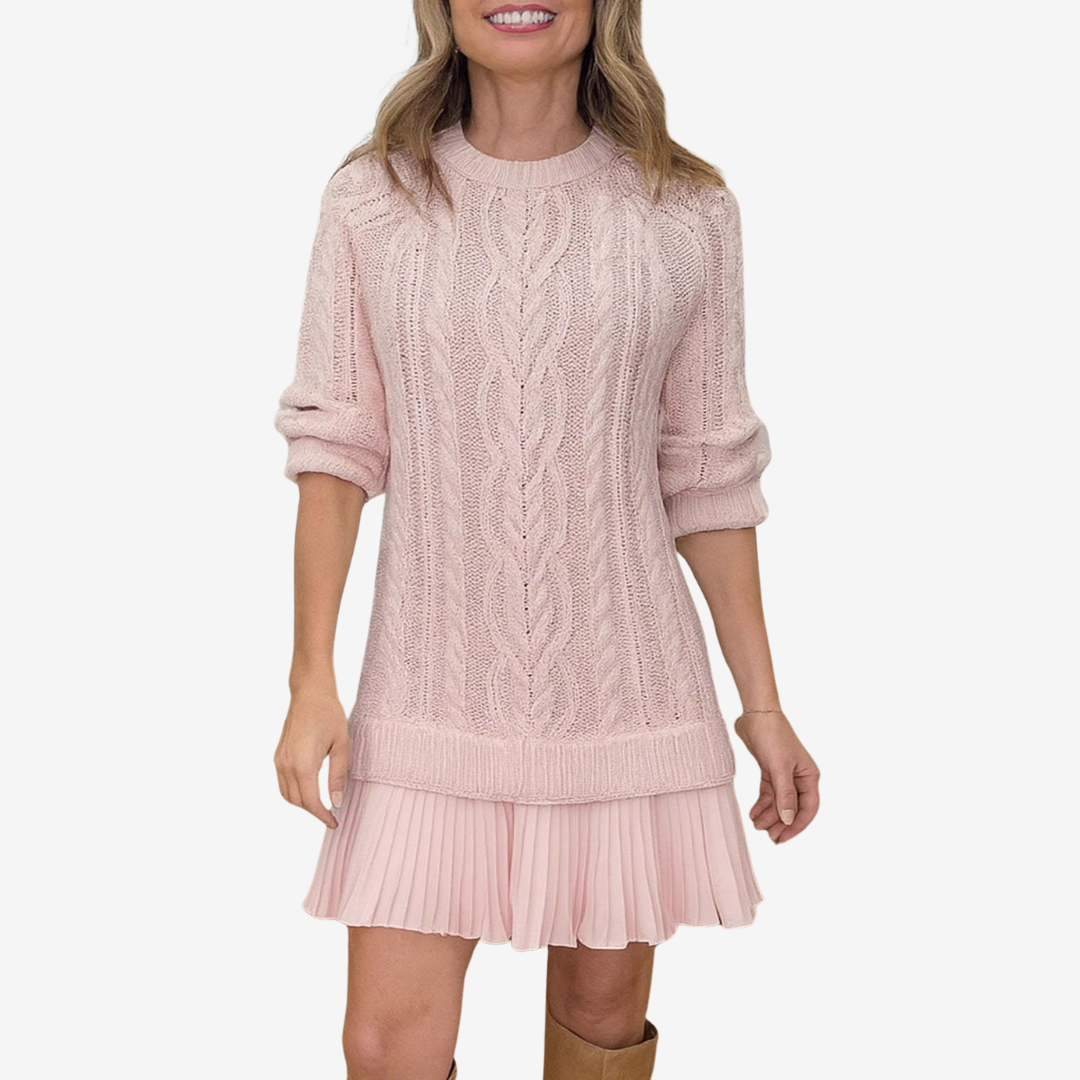 Rainne | Damen Mini Strickkleid mit Zopfmuster