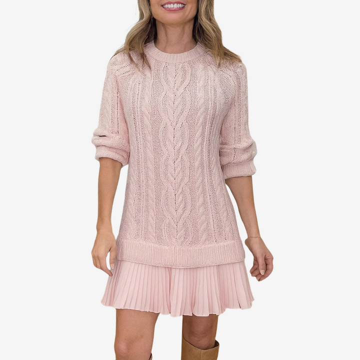 Rainne | Damen Mini Strickkleid mit Zopfmuster