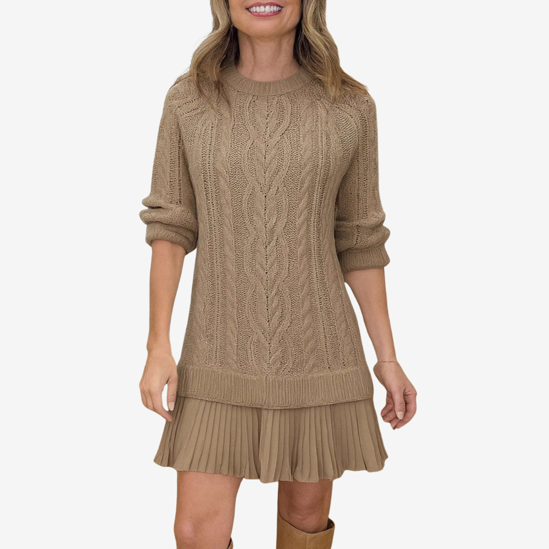 Rainne | Damen Mini Strickkleid mit Zopfmuster