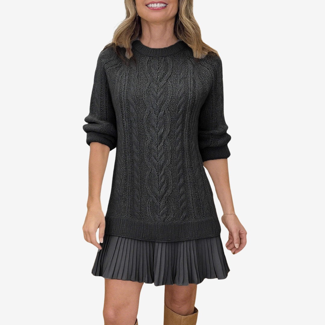 Rainne | Damen Mini Strickkleid mit Zopfmuster