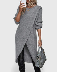Freya | Damen Langarm Strickkleid mit Wickel-Design
