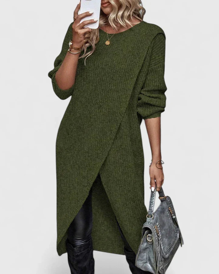 Freya | Damen Langarm Strickkleid mit Wickel-Design