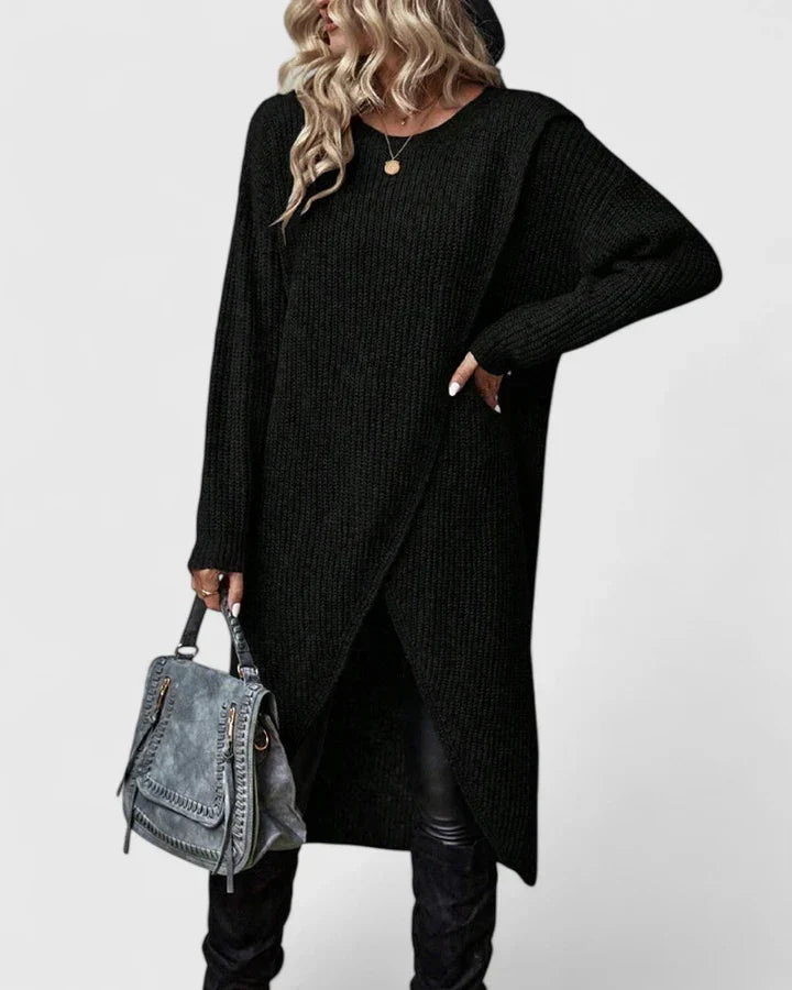 Freya | Damen Langarm Strickkleid mit Wickel-Design