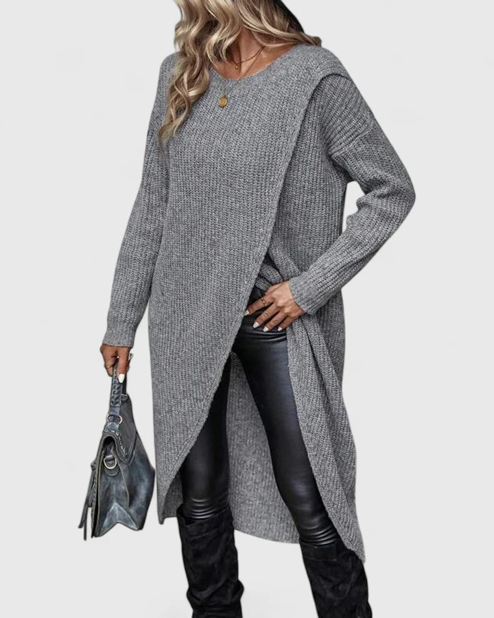 Freya | Damen Langarm Strickkleid mit Wickel-Design