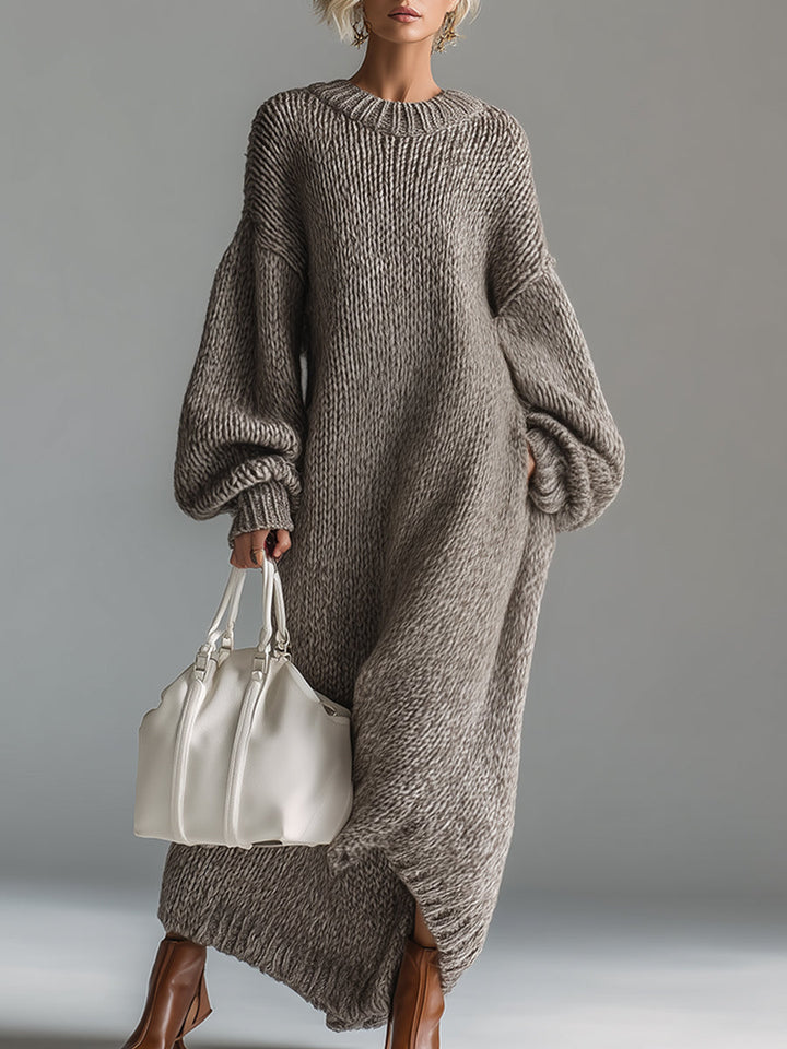 Frieda | Damen Oversized Strickkleid Maxi – Warm und Bequem