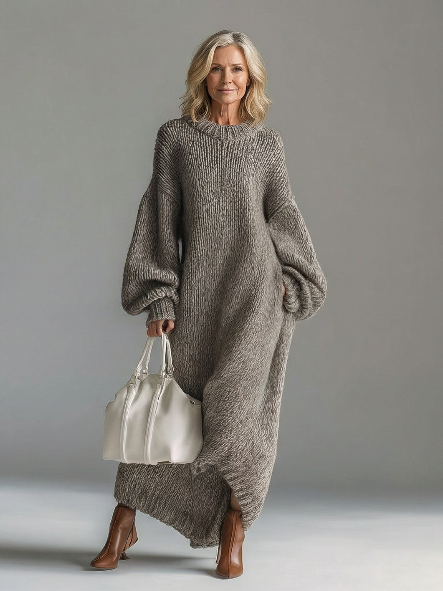 Frieda | Damen Oversized Strickkleid Maxi – Warm und Bequem