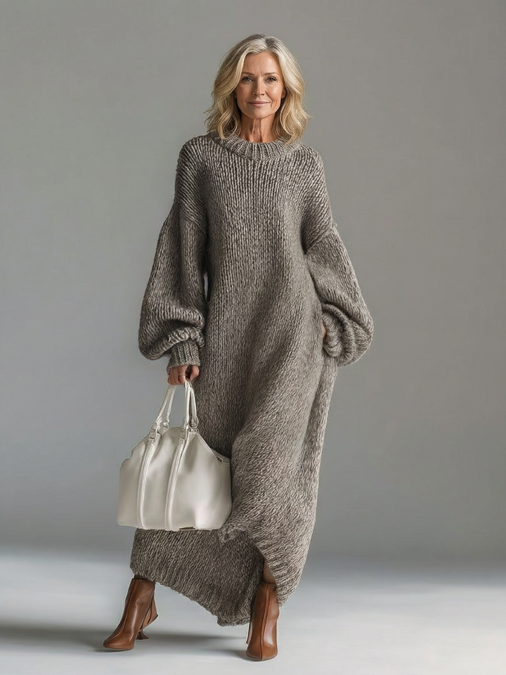Frieda | Damen Oversized Strickkleid Maxi – Warm und Bequem