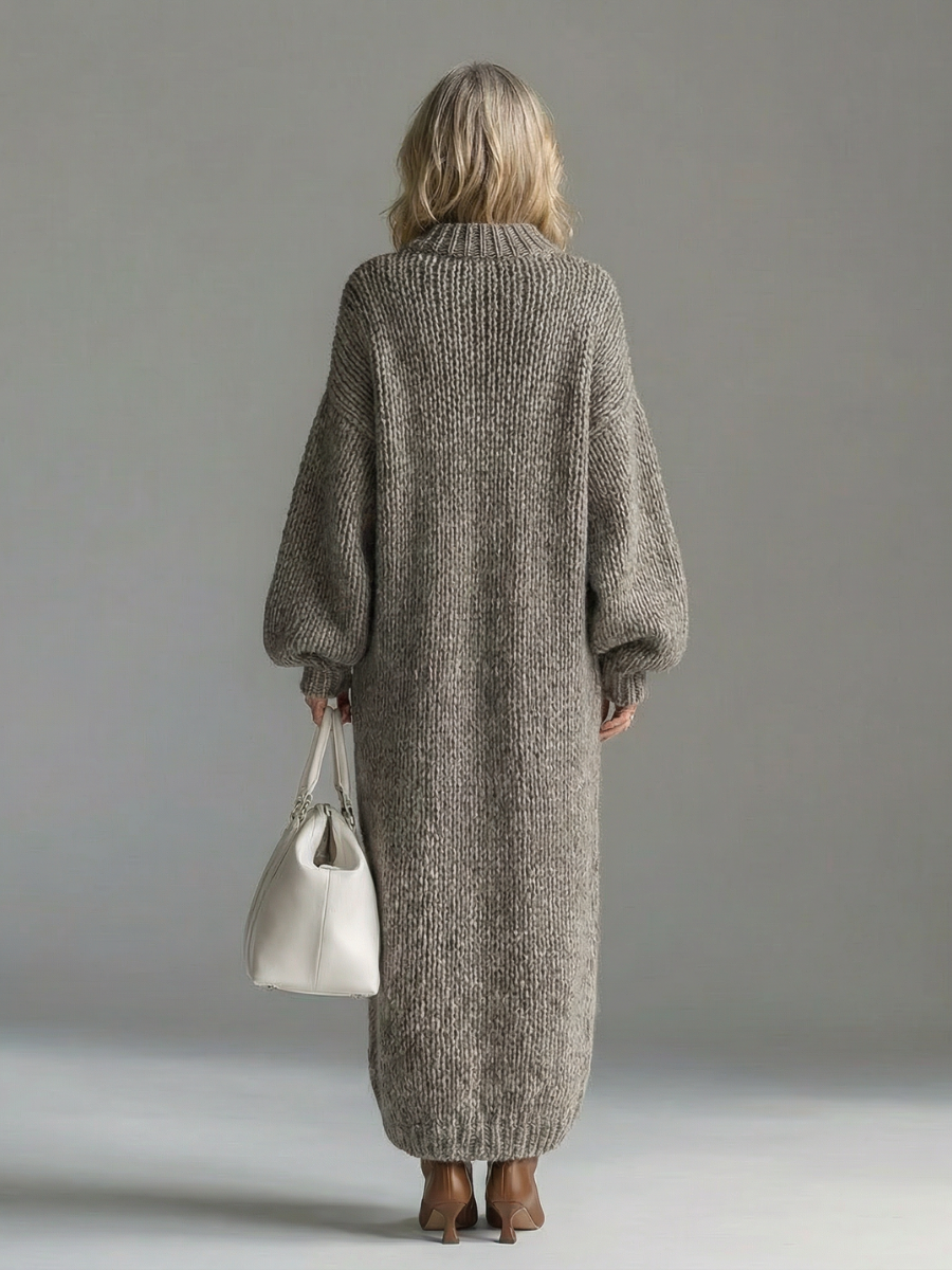 Frieda | Damen Oversized Strickkleid Maxi – Warm und Bequem