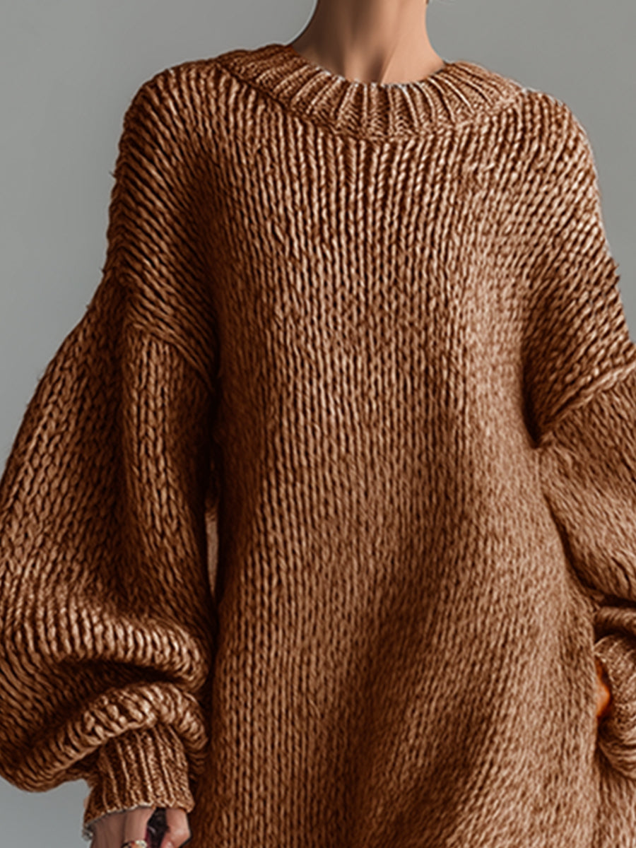 Frieda | Damen Oversized Strickkleid Maxi – Warm und Bequem