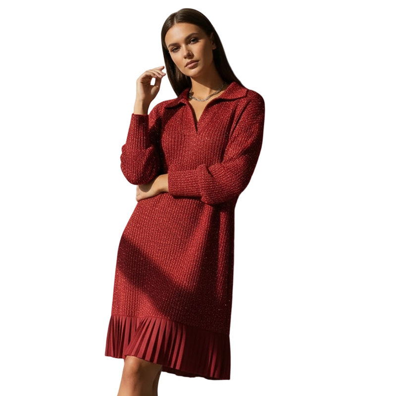 Geirþrúður | Damen Strickkleid mit Kragen" can be rewritten as: "Geirþrúður | Damen Strickkleid mit elegantem Kragen