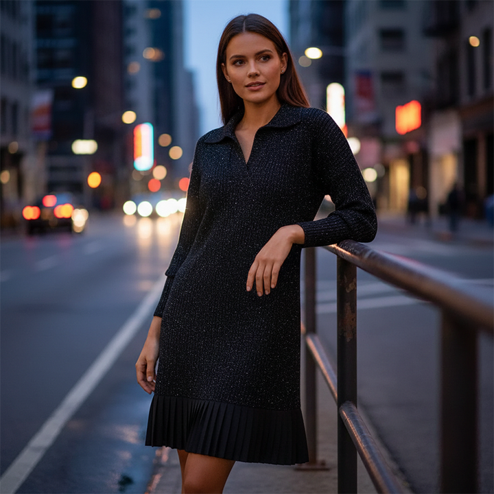 Geirþrúður | Damen Strickkleid mit Kragen" can be rewritten as: "Geirþrúður | Damen Strickkleid mit elegantem Kragen
