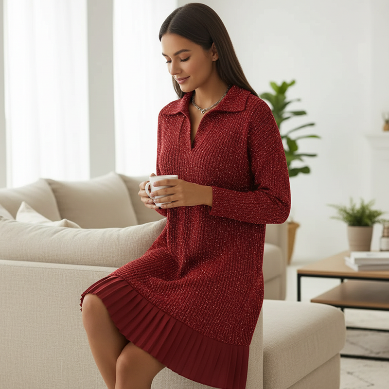 Geirþrúður | Damen Strickkleid mit Kragen" can be rewritten as: "Geirþrúður | Damen Strickkleid mit elegantem Kragen