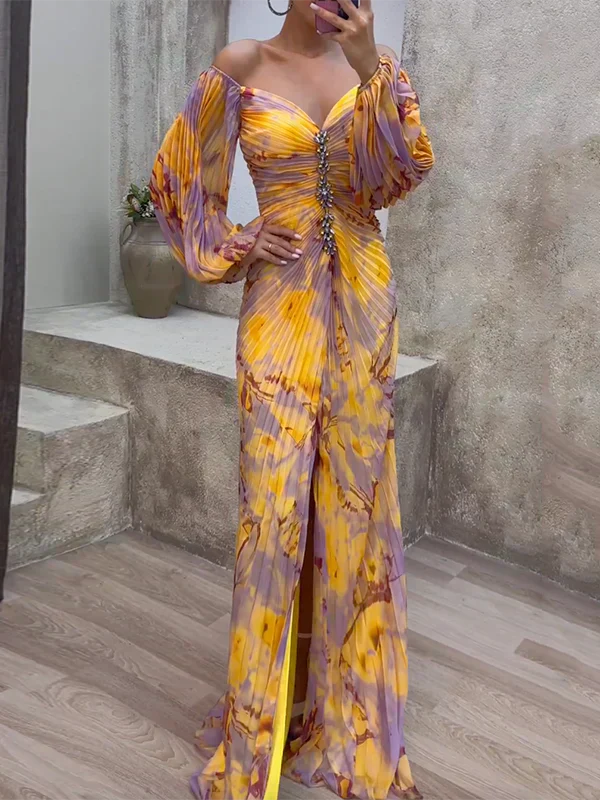 Maud - Langes Elegantes Plissee-Abendkleid